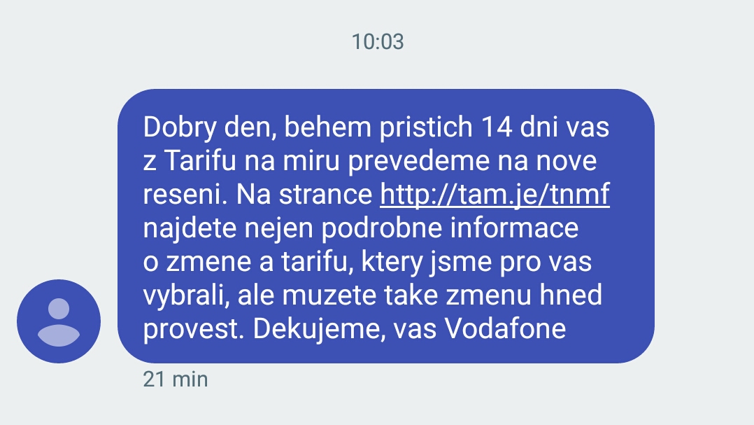 Milá SMS od Vodafone